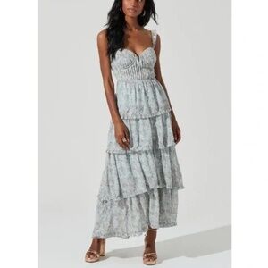 ASTR the Label Ruffle Maxi Dress in Light Blue Floral Size XS